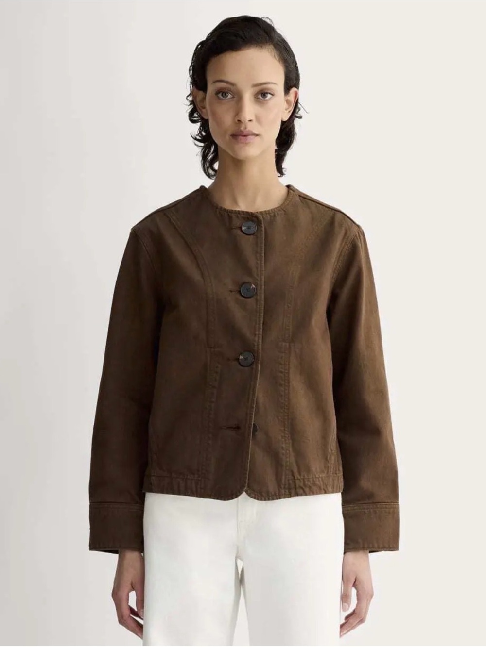 Everlane Chocolate Brown Button-Front  Utility Denim Cotton Jacket, L